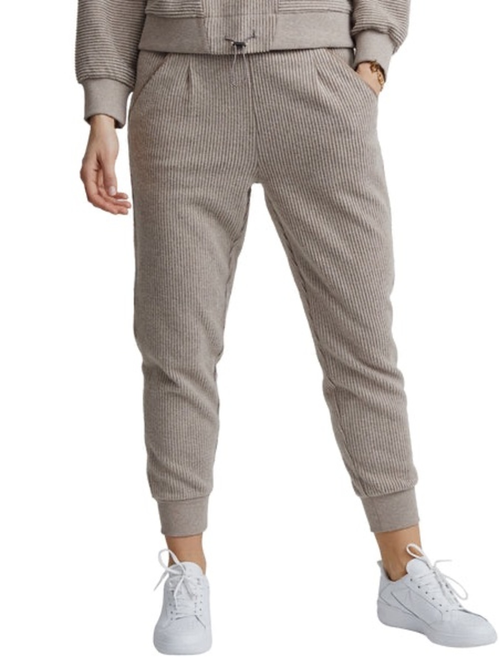 Varley Chaucer Ribbed Jogger Pants Women L Taupe Gray Cotton Blend